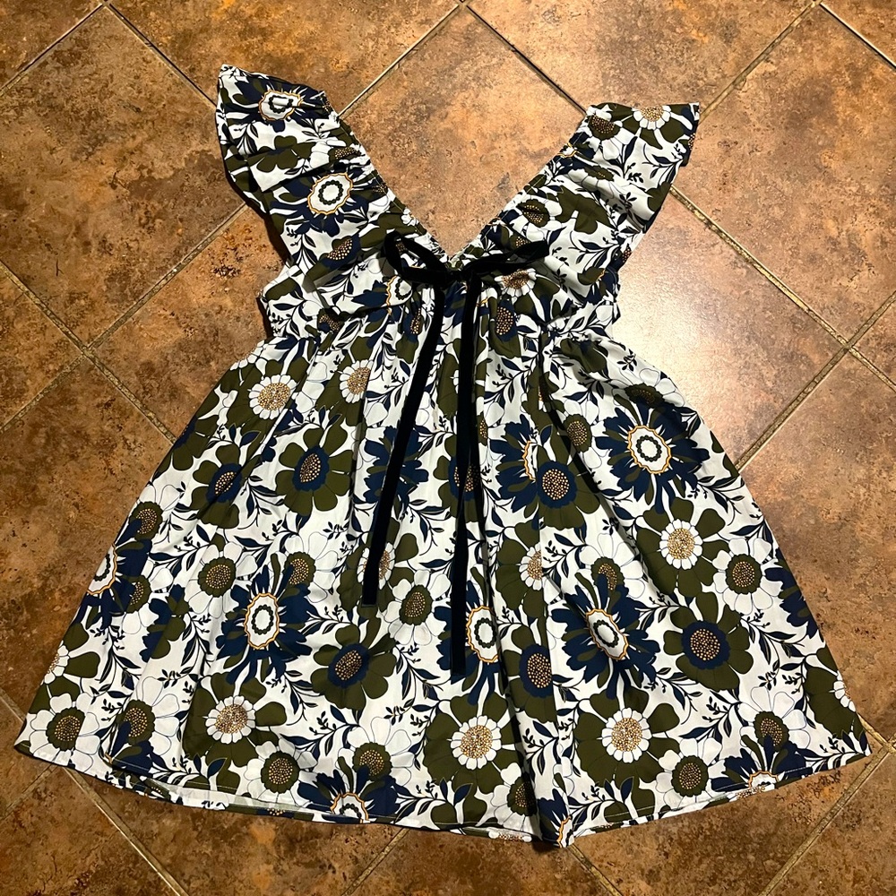 Floral Ruffle Sleeve Dress with Bow Tie Accent